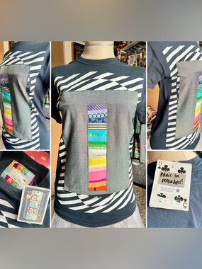 Patchwork Quilt Tee Shirt - Black Rainbow Patchwork